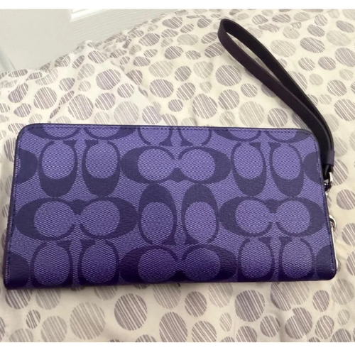 NEW COACH Long Round Zip Wallet with Strap Purple Signature C4452 outlet F/S