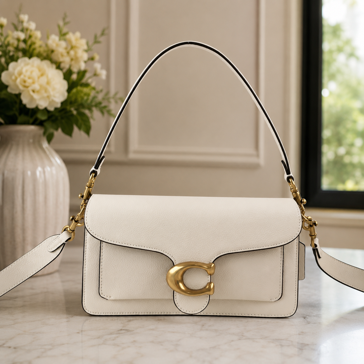 COACH CH857 Tabby 26 Shoulder Bag White Leather Crossbody Outlet New