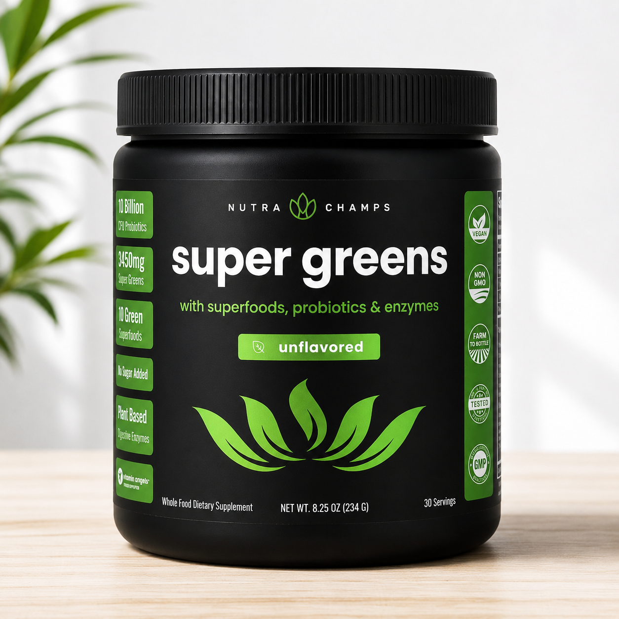 Super Greens With Superfoods, Probiotics & Enzymes, Unflavored, 8.25 oz (234 g)