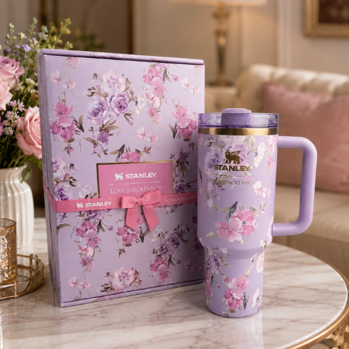 LoveShackFancy Stanley 40oz Quencher H2.0 Tumbler Rosa Beaux Purple New
