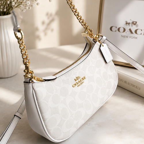NEW COACH Teri 2Way Shoulder Bag Signature Coated Canvas White outlet CA548