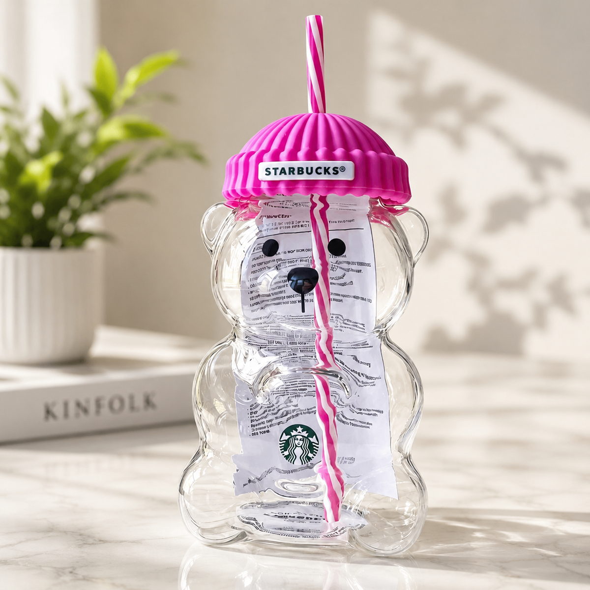 Starbucks Bearista Rose Red Bear Glass Tumbler Cold Cup