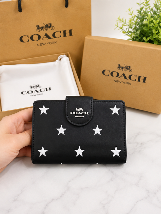 NEW COACH Medium Corner Zip Wallet With Star Print CW530 Black
