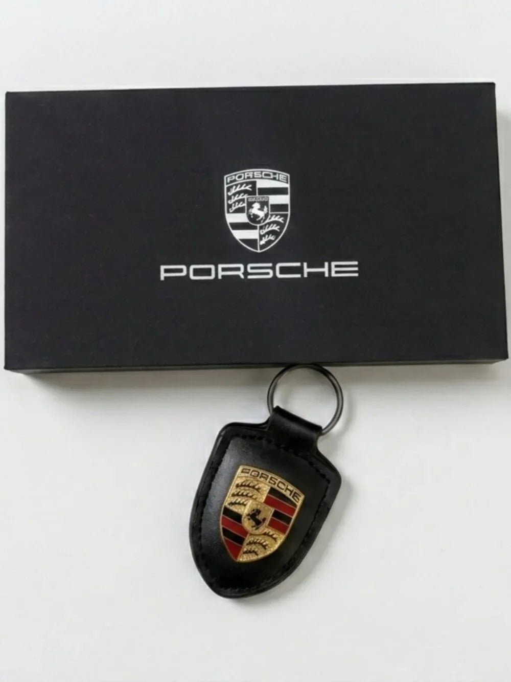 Porsche Original Key Fob Black Leather, Metal Colour Crest