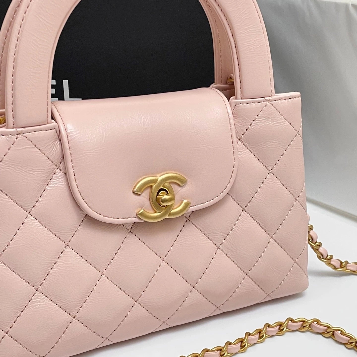 CHANEL Kelly Mini Shopping Pink Shiny Calfskin Quilted Handbag Crossbody Bag 23K