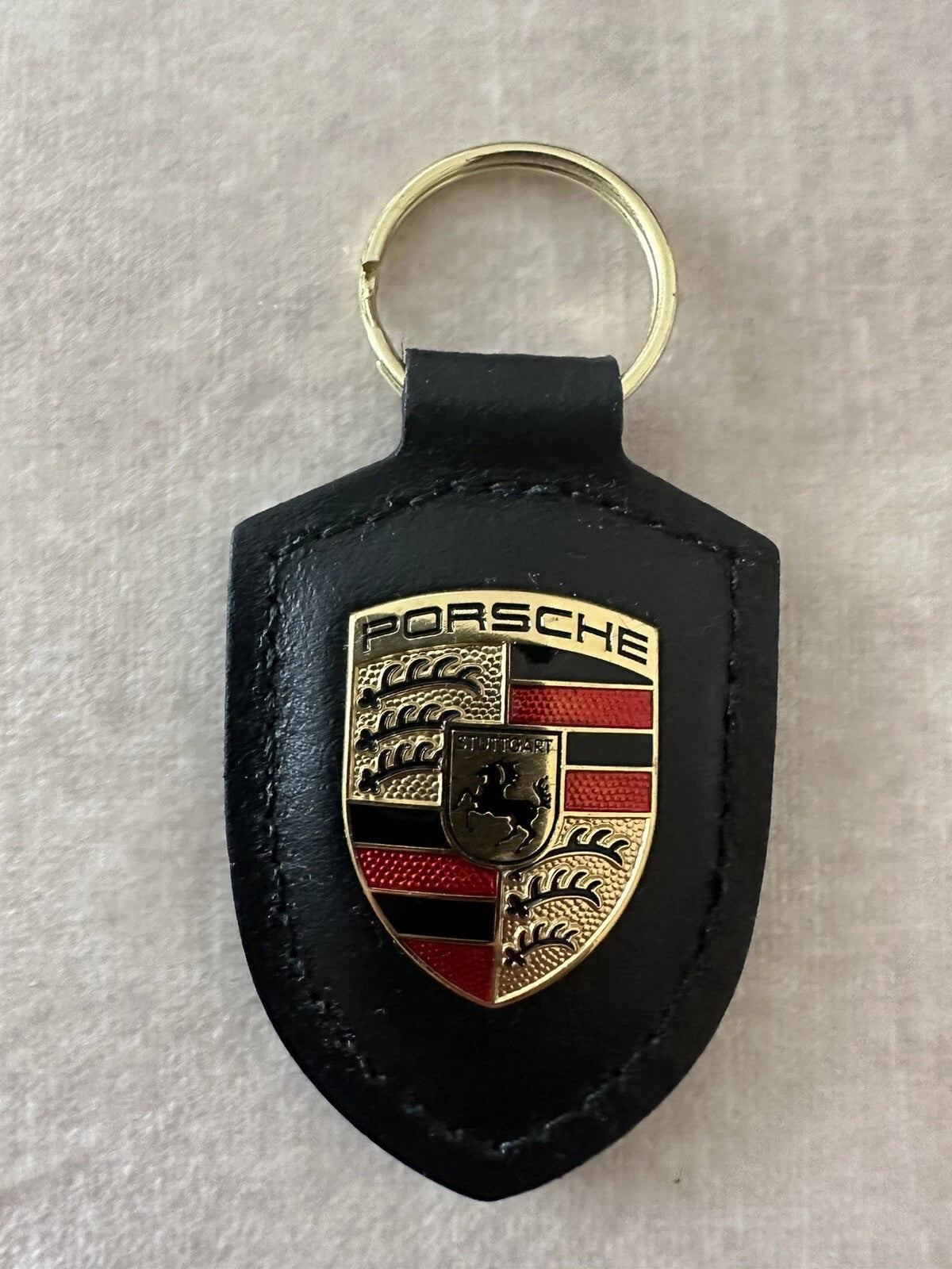 Porsche Original Key Fob Black Leather, Metal Colour Crest