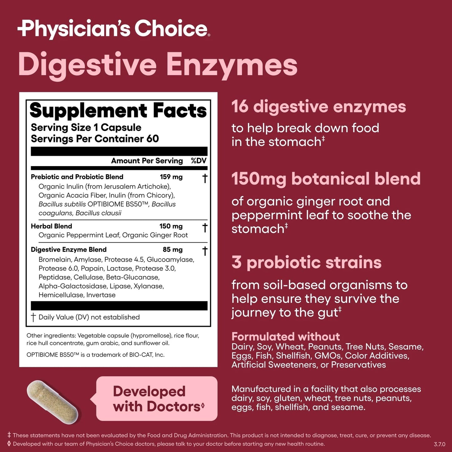 Physician's CHOICE Digestive Enzymes for Bloating & 60 Count