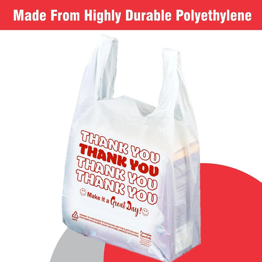 THANK YOU T-Shirt Bags 11.5" x 6.5" x 21" White Plastic Shopping bag