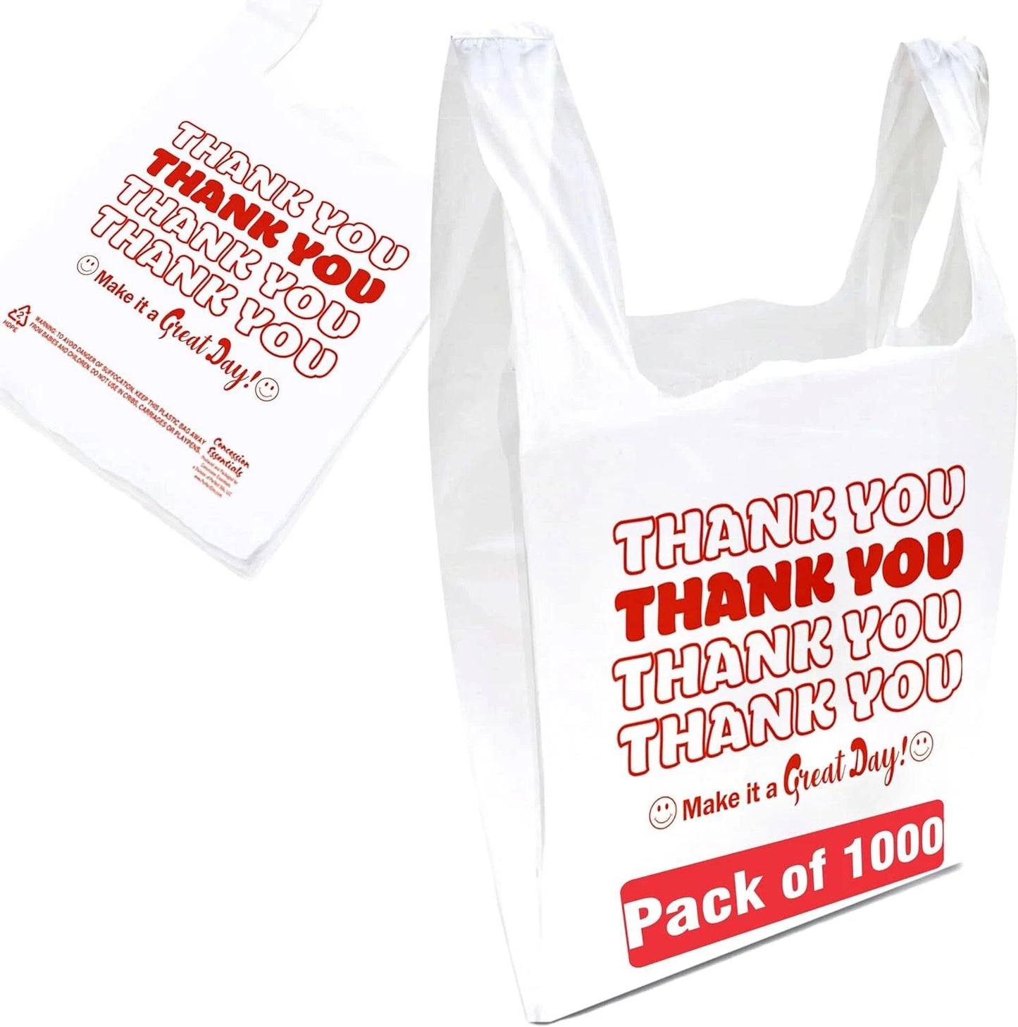 THANK YOU T-Shirt Bags 11.5" x 6.5" x 21" White Plastic Shopping bag